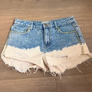 Free People Embroidered Denim 27"‎ Cut Off Bleached Shorts Distressed Coachella